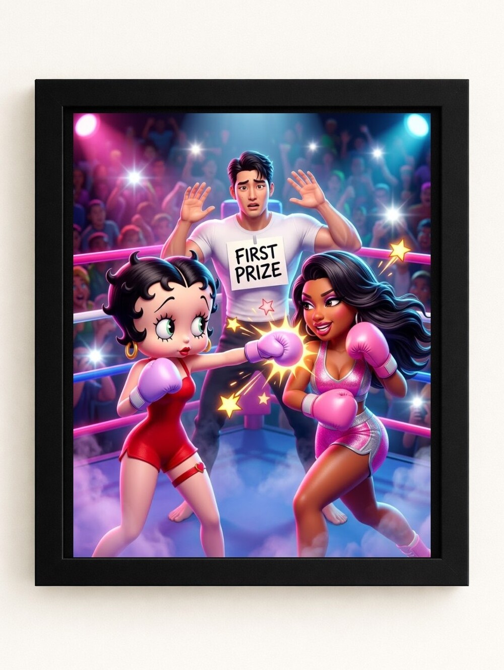 Betty Boop Boxing Showdown 8x10 Framed AI Art Print – Pink Glam Wall Decor